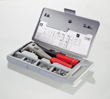 Novus Blindnietzange J-50  im Set inkl. Koffer, leichte Blindnietzange aus Aluminium für gelegentliches Arbeiten, Griffsicherung und Rückholfeder für 1-Hand-Bedienung, Inkl. je 15 Aluminium Blindniete A2,4, A3, A4 und A5, 032-0037 - 